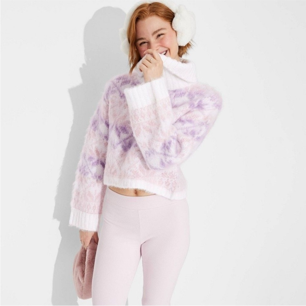 Wild Fable Women's Cowl Neck Sweater in Purple and White size M faire isle